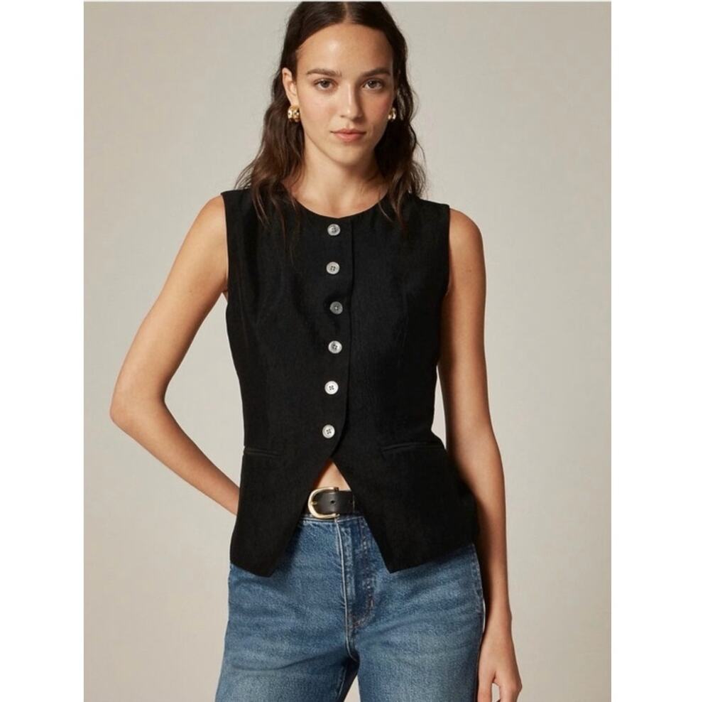 NWT J. Crew Essential Cutaway Vest Top In Textured Satin Black 4